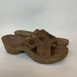 Ariat Women's 10 B Slip On Slides Sandals Brown Leather Open Toe Western EU 41,5